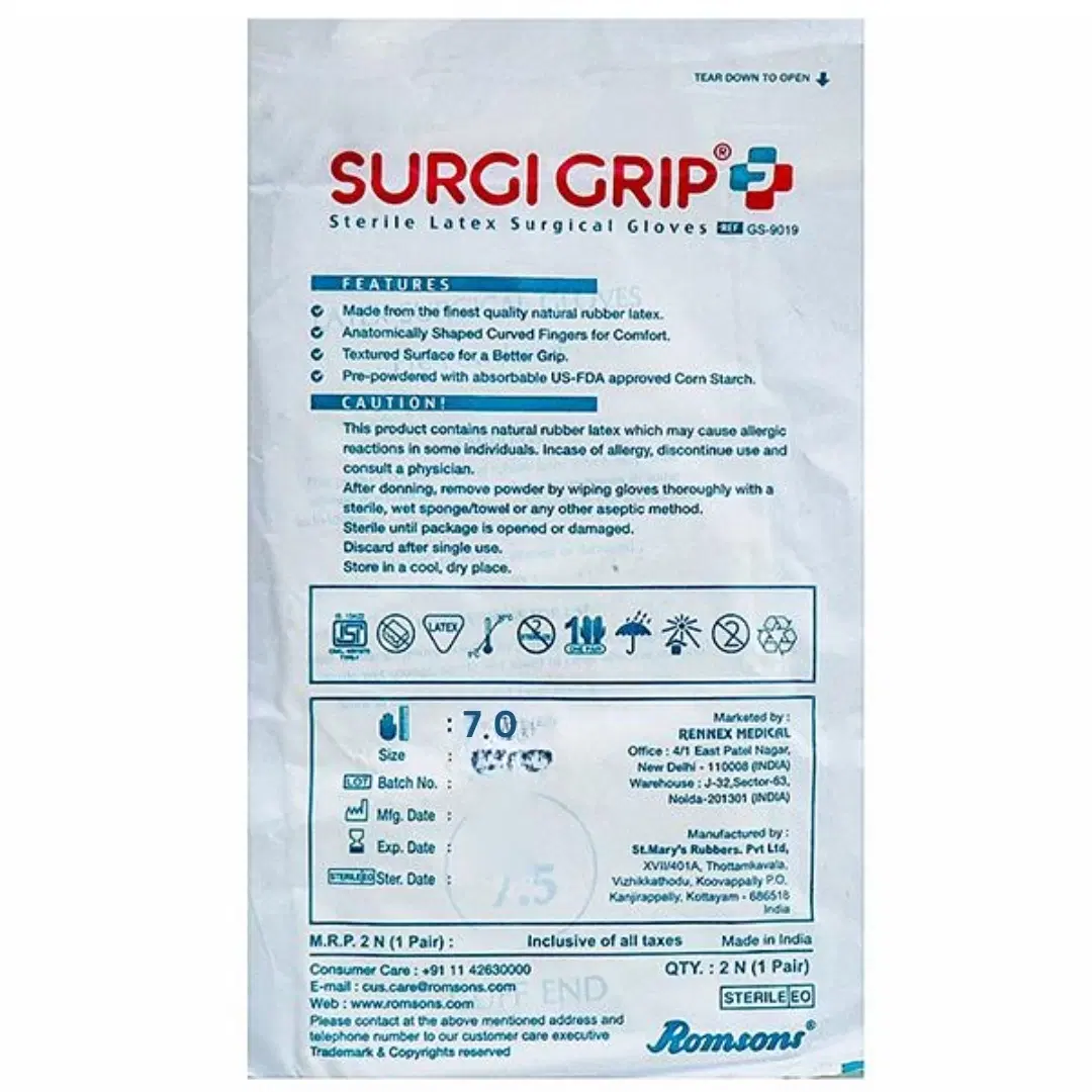 Romsons Surgi Grip Plus Sterile Latex Powdered Surgical Gloves | Size: 7.0