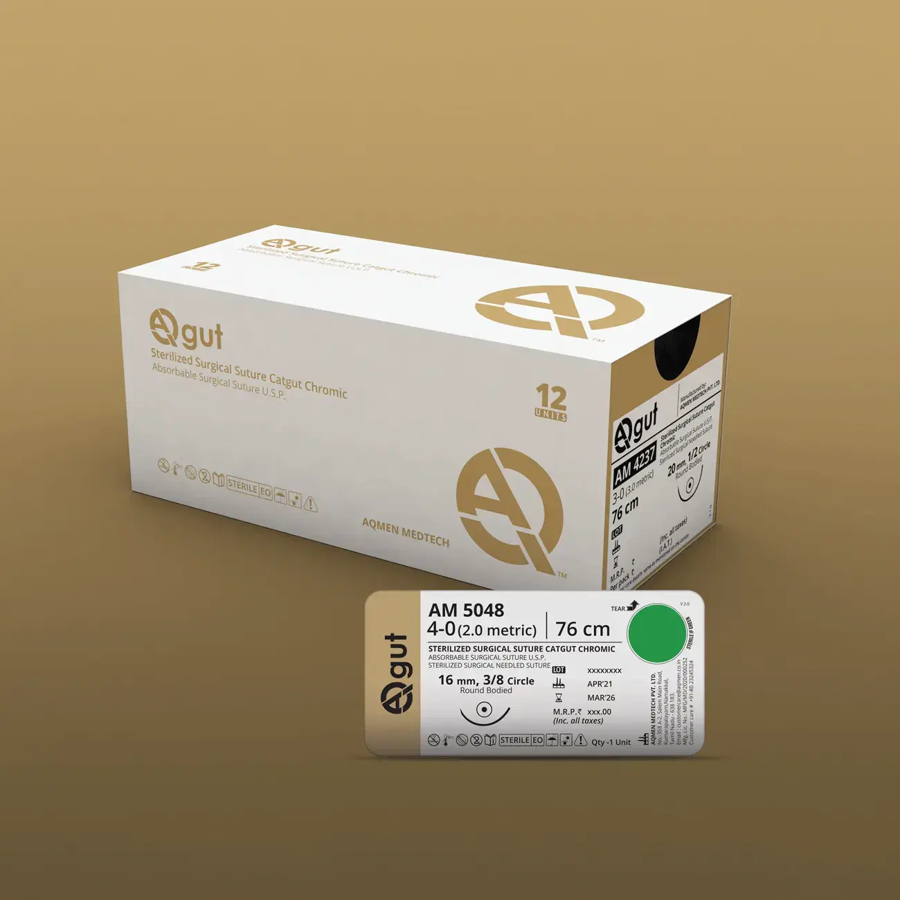 Aqmen - AM4217 - Sutures AM4217 AqGut Catgut Type USP 0-12 Foils