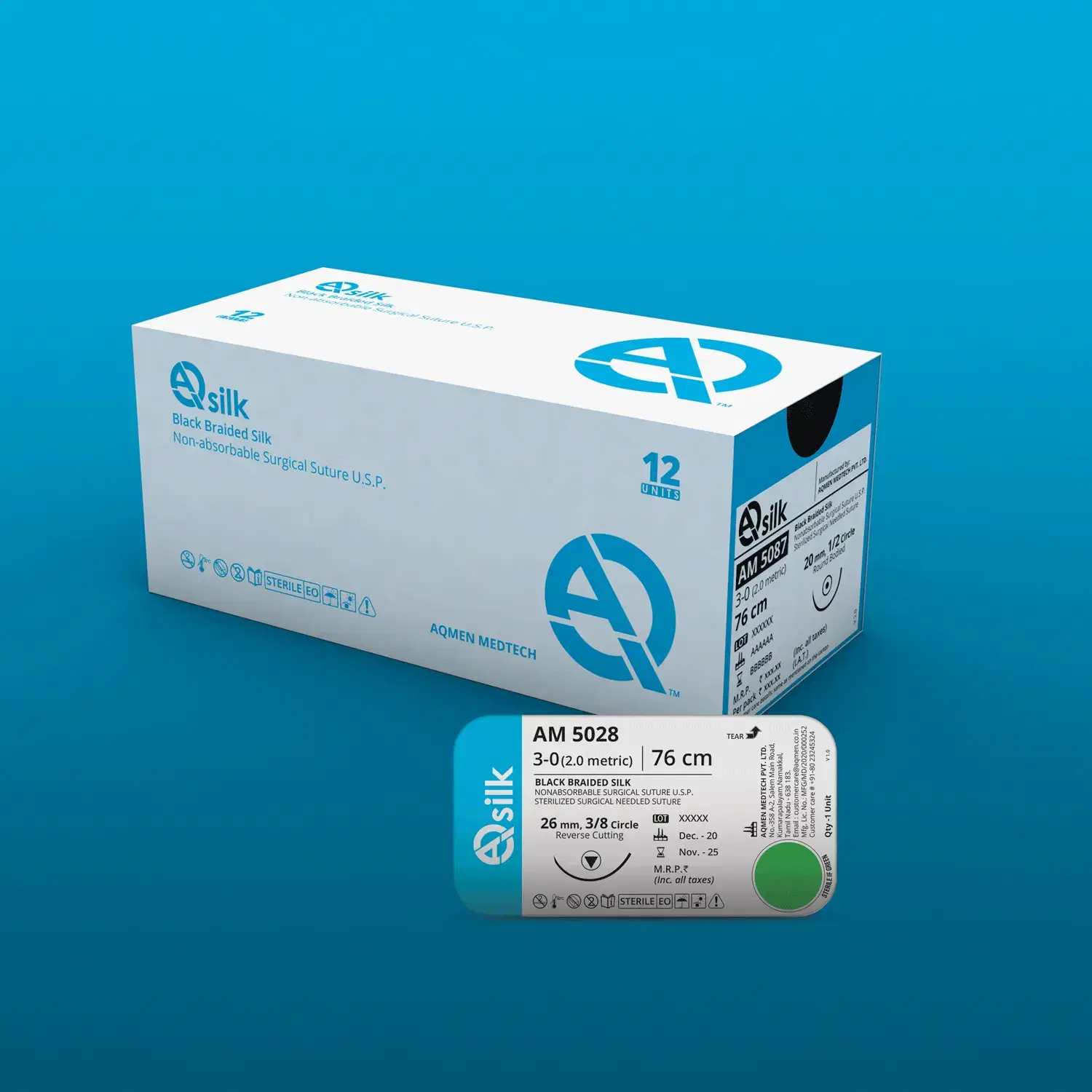 Aqmen - A212 - Sutures A212 AqSilk Mersilk Type USP 3-0-12 Foils