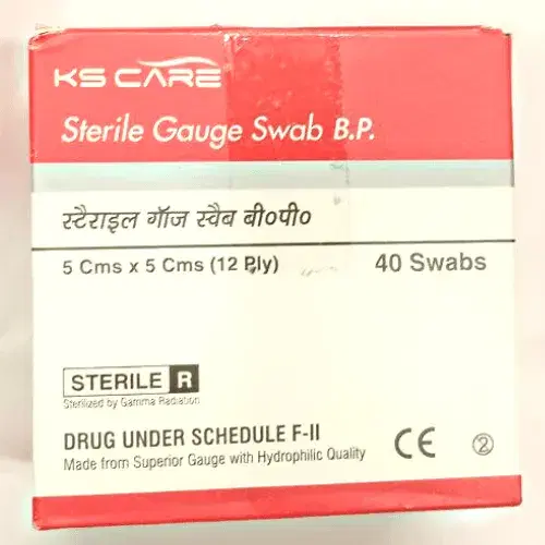 KS Care Surgical Sterile Gauze Swab (5cm x 5cm) 12 Ply - Pack of 4 x 10