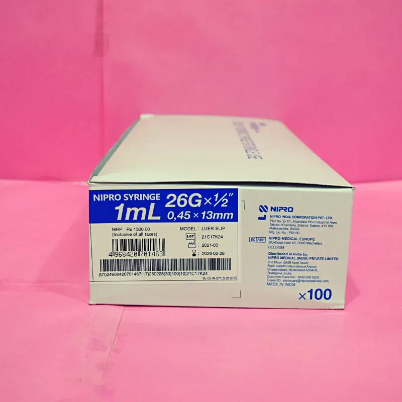 Nipro Syringe With Needle 1ml 26G - 100 Units Pack