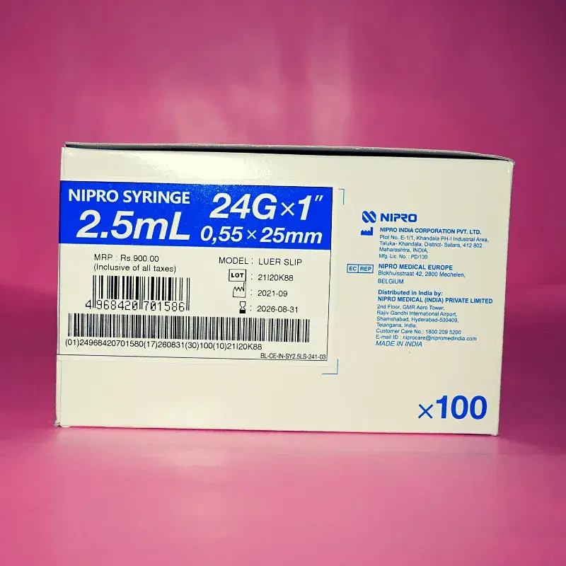 Nipro Syringe With Needle 2.5ml 24G - 100 Units Pack